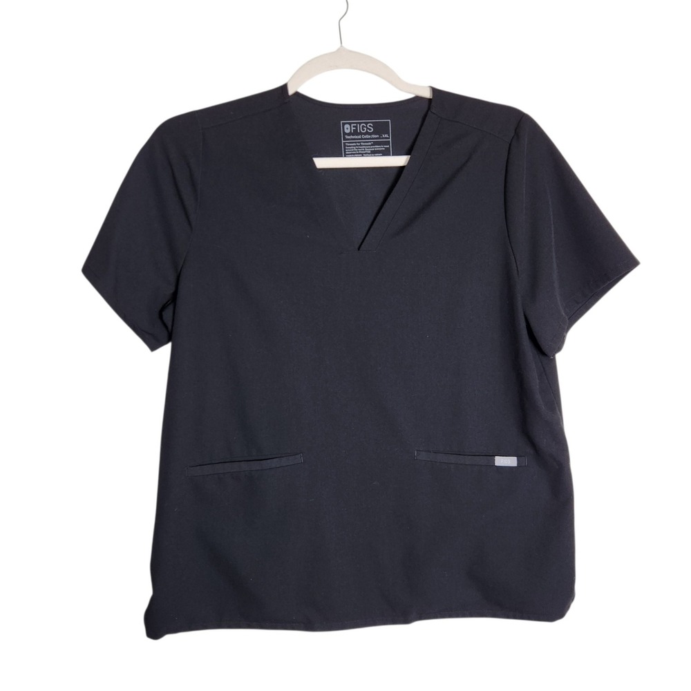 FIGS Technical Collection Black V-Neck Scrub Top XXL FW1100 Short Sleeve Pocket